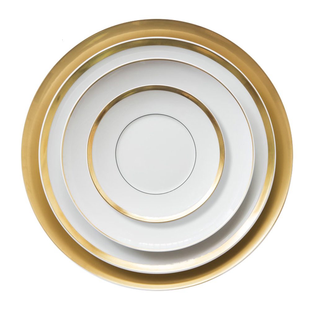 4-piece porcelain plate set Shine Gold with gold rim