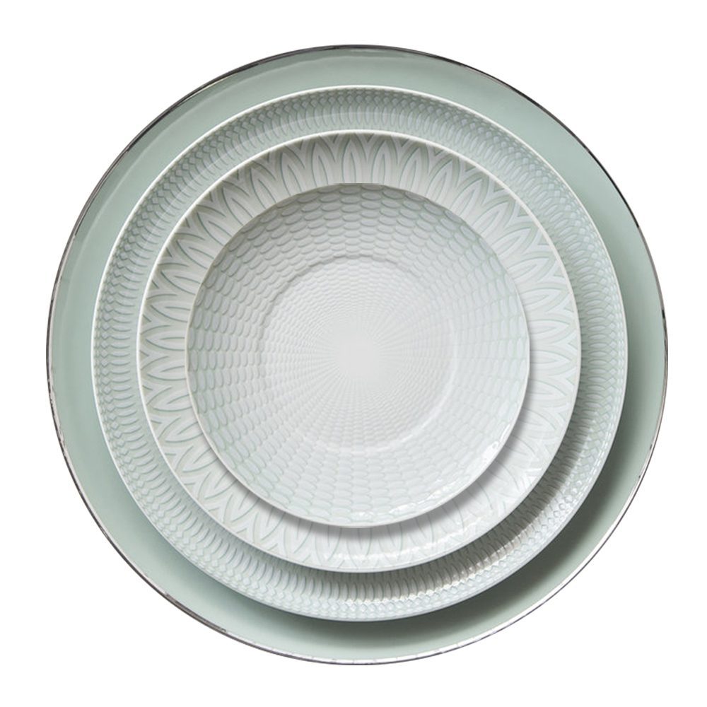 4 Piece Porcelain Plate Set Pastel Green Mintcream