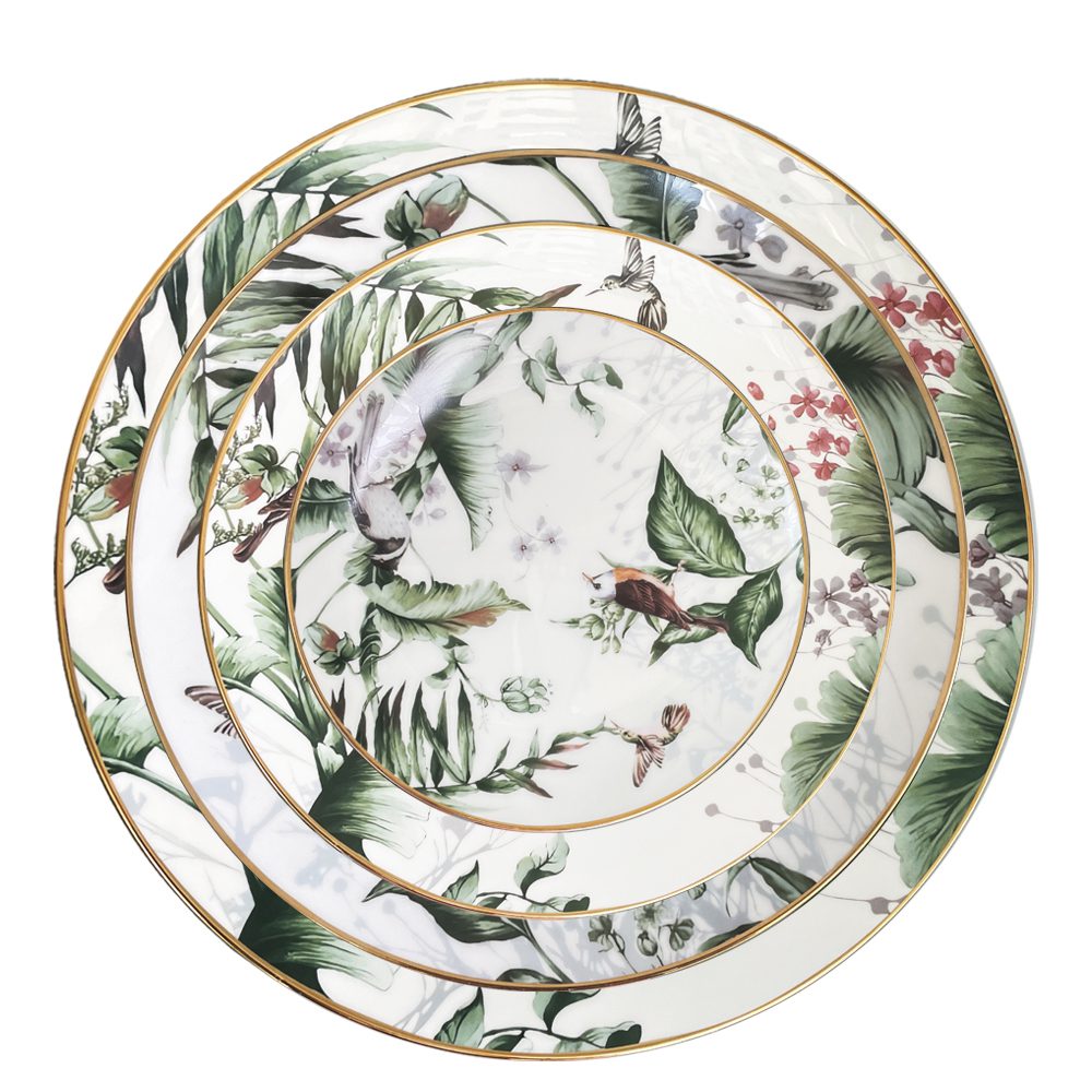 4-piece porcelain plate set: Tropical Bird