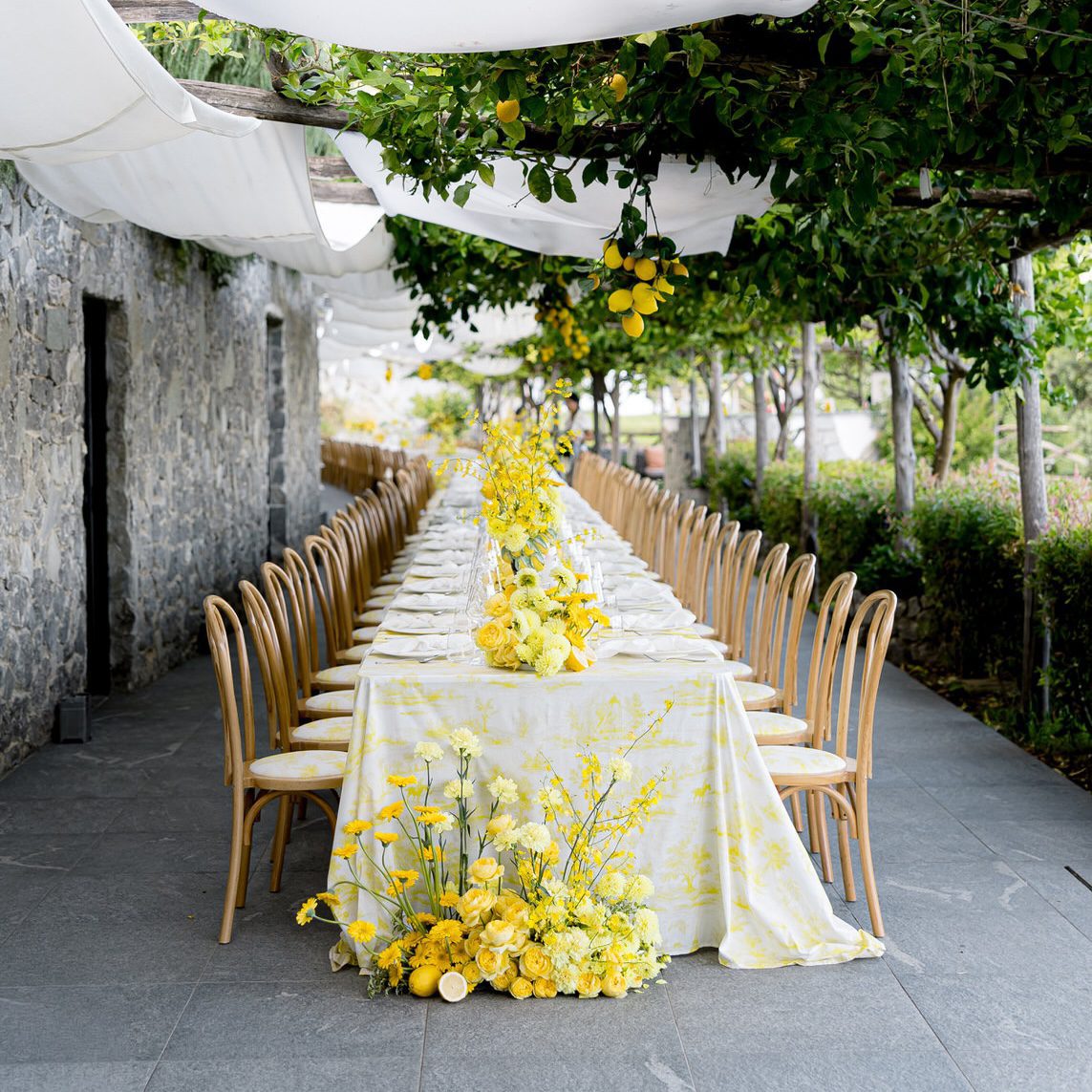 Rectangular tablecloth toile de jouy yellow 410x250cm - Image 3