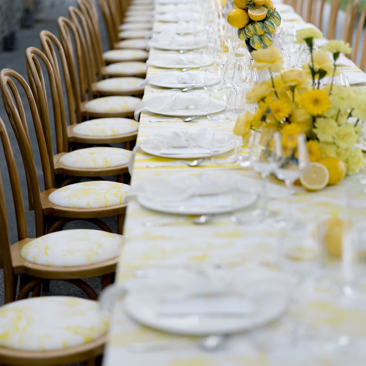 Rectangular tablecloth toile de jouy yellow 410x250cm - Image 2