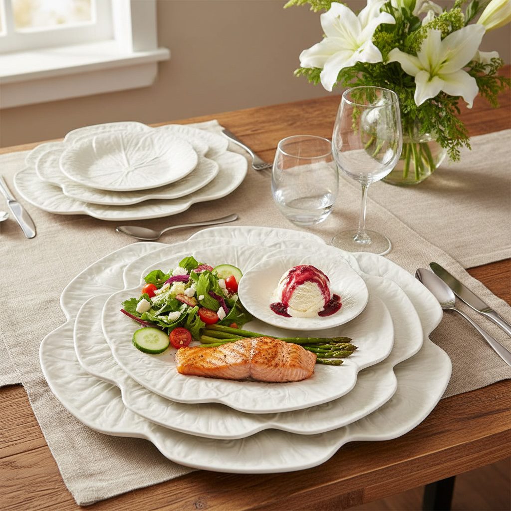 4-piece porcelain plate set: Cabbage Beige by Bordallo Pinheiro - Image 2