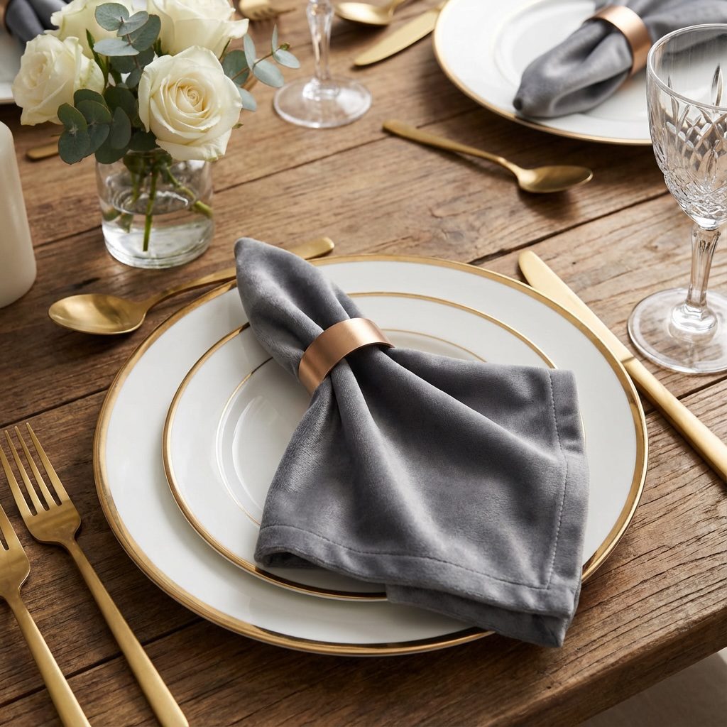 Velvet / Velour Cloth Napkin in Light Grey - Image 2