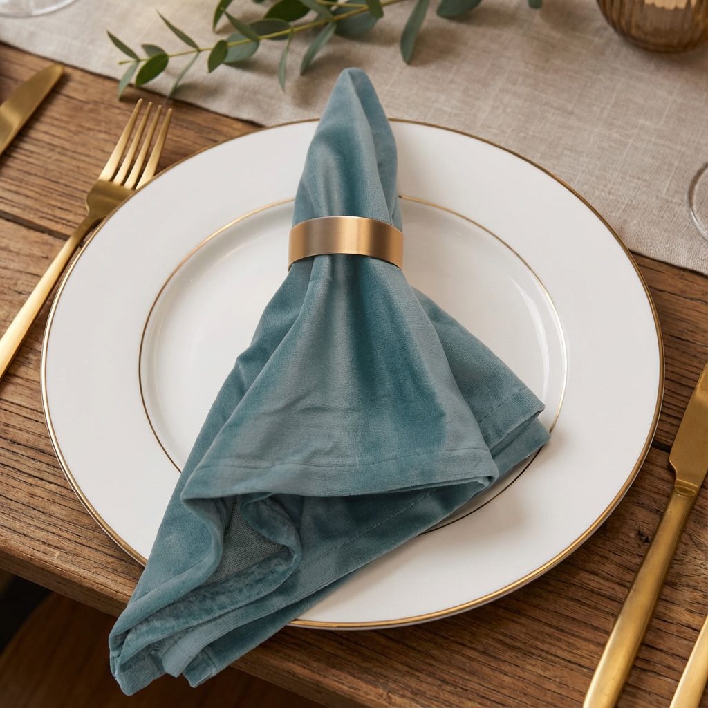 Velvet / Velour Cloth Napkin in Jade Turquoise - Image 2