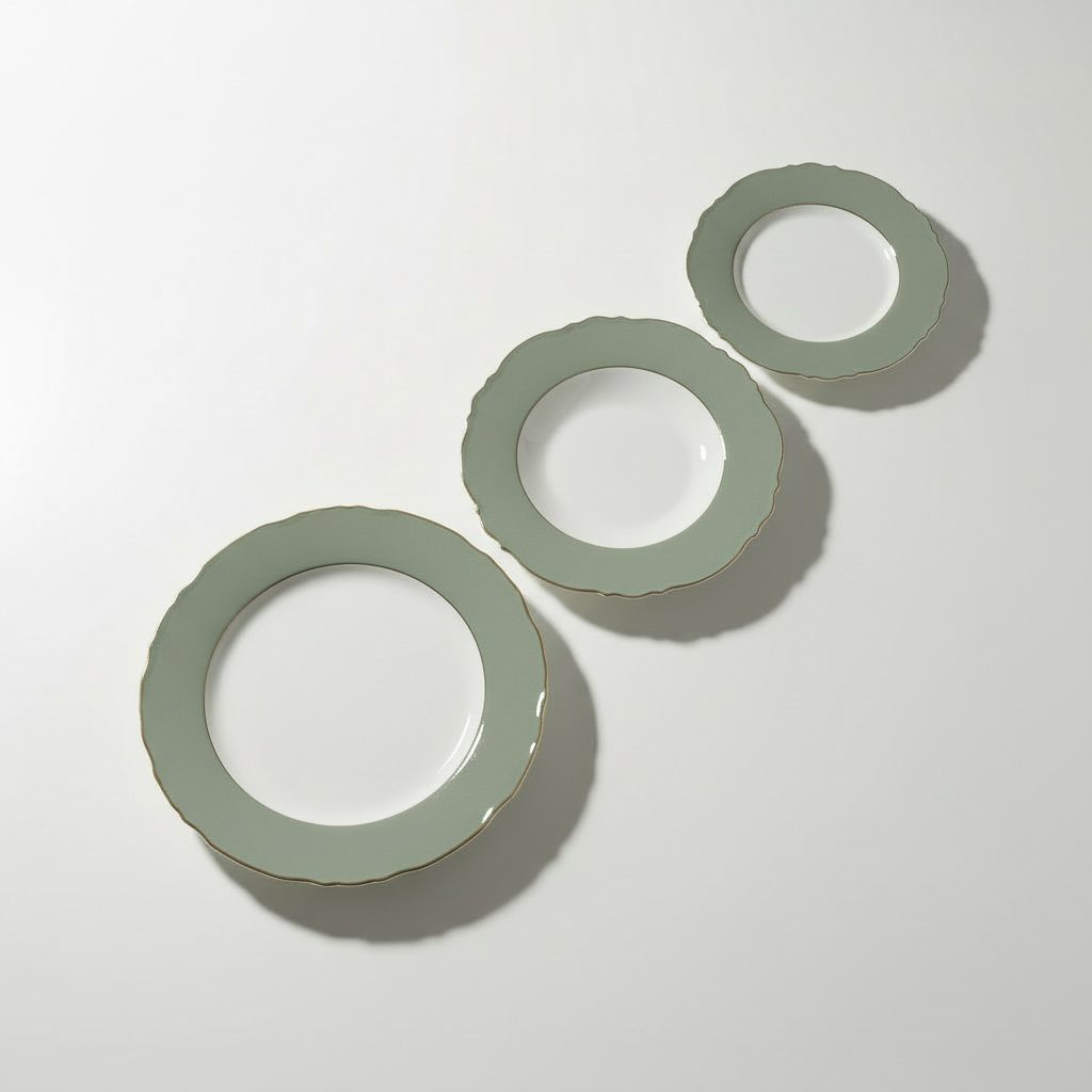 Porcelain Plate Set “Elegance grey/green shine”